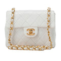 CHANEL Chain Shoulder Bag Mini Matrass? 18cm Lambskin White Single Flap Turnlock Gold-Tone Hardware, Pre-Owned
