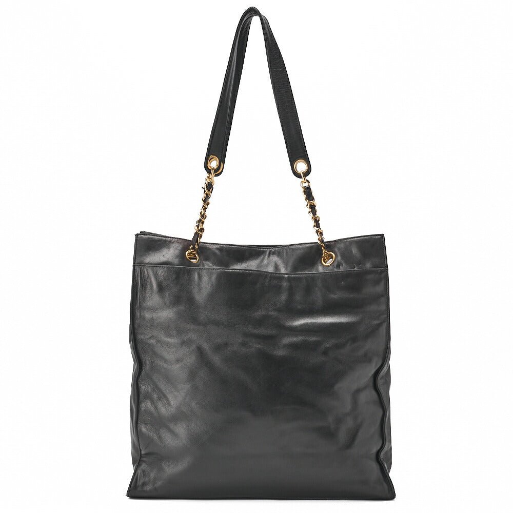 CHANEL Shoulder Bag Coco Mark Lambskin Black Large Size Gold-Tone Hardware, Pre-Owned