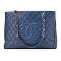 CHANEL Shoulder Bag Tote Bag Matelasse Caviar Skin Cocomark GST Double Chain Tote Navy Silver-Tone Hardware, Pre-Owned