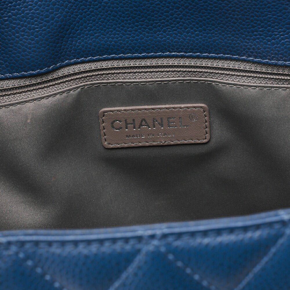 CHANEL Shoulder Bag Tote Bag Matelasse Caviar Skin Cocomark GST Double Chain Tote Navy Silver-Tone Hardware, Pre-Owned