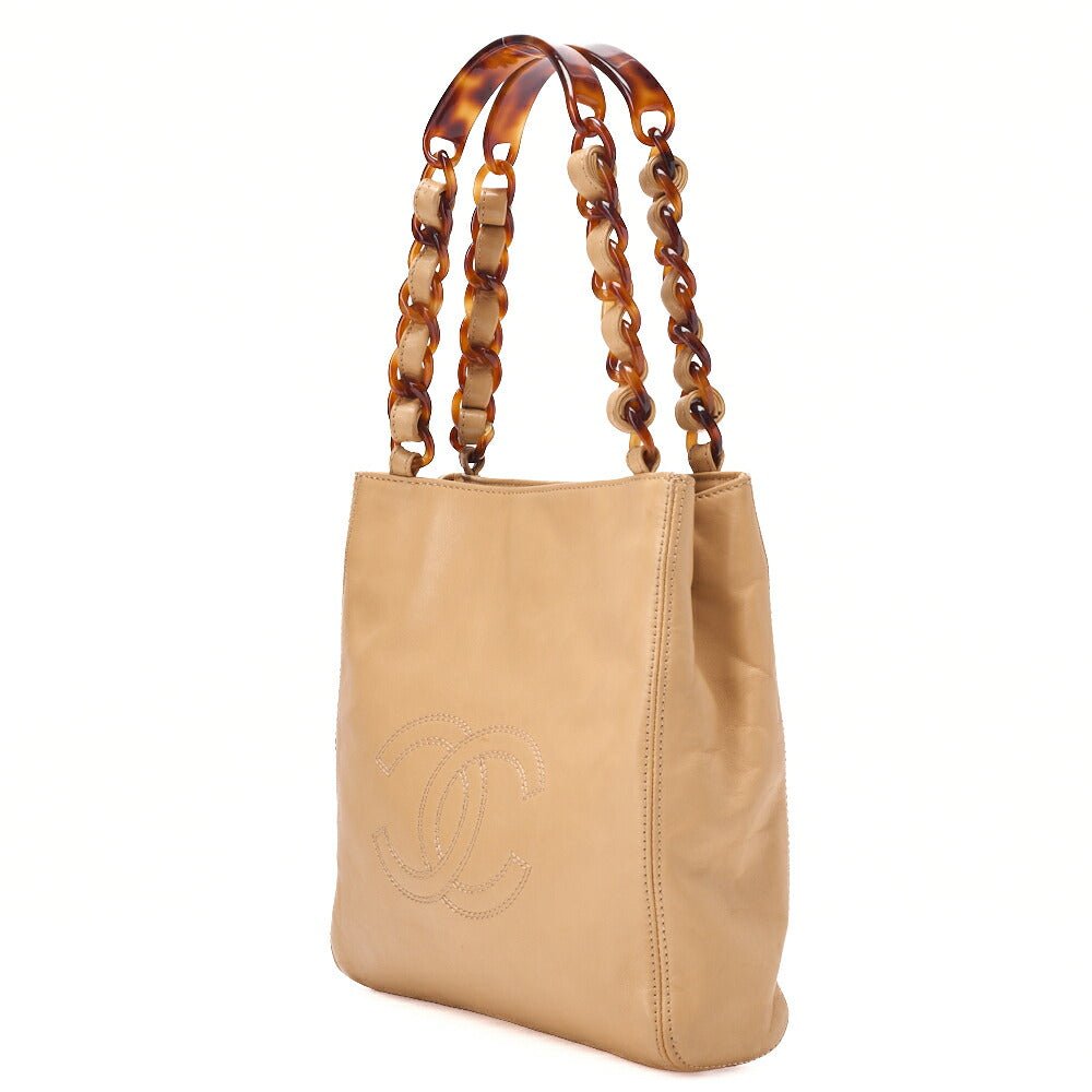 CHANEL Chain Tote Bag Coco Mark Tortoiseshell Plastic Chain Shoulder Beige Gold-Tone Hardware, Pre-Owned