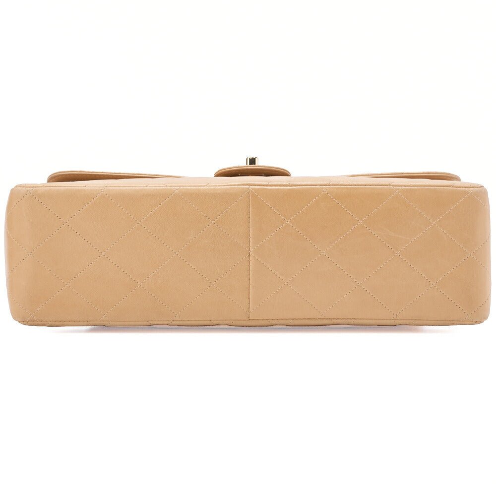 CHANEL Chain Shoulder Bag Deca Matelasse 30cm Single Flap Lambskin Beige Gold-Tone Hardware, Pre-Owned