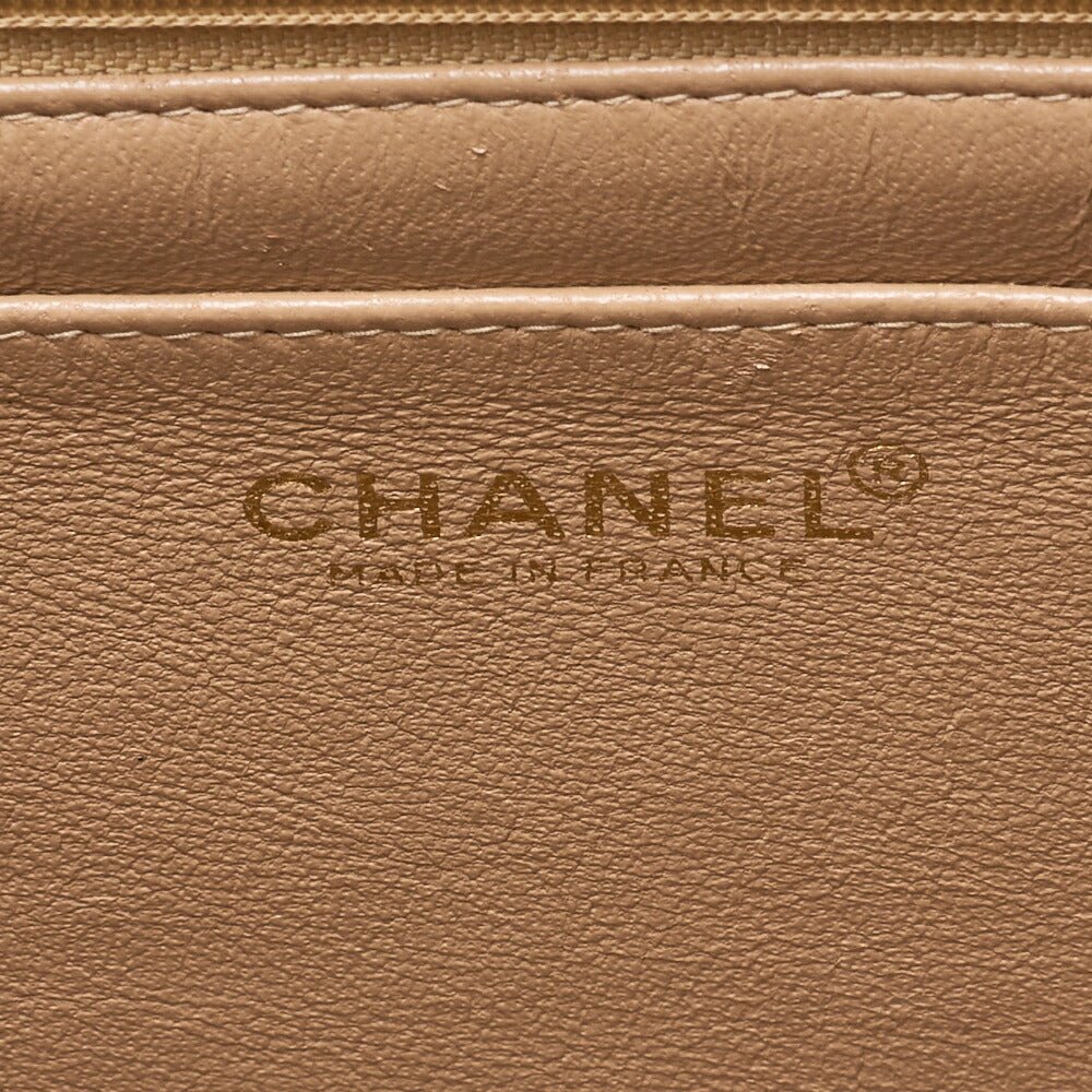 CHANEL Chain Shoulder Bag Deca Matelasse 30cm Single Flap Lambskin Beige Gold-Tone Hardware, Pre-Owned