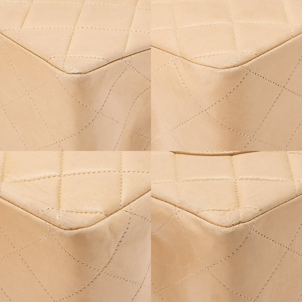CHANEL Chain Shoulder Bag Deca Matelasse 30cm Single Flap Lambskin Beige Gold-Tone Hardware, Pre-Owned