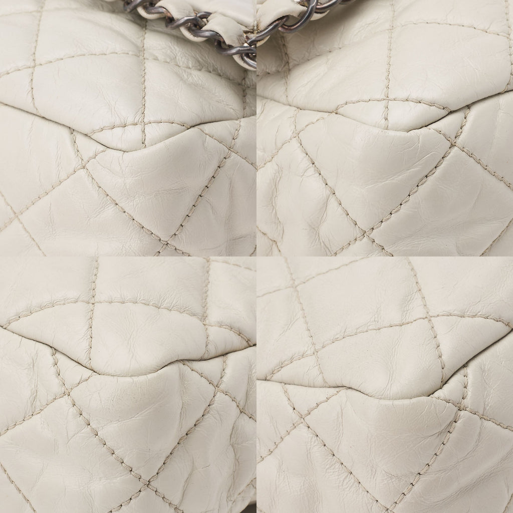 CHANEL Matelasse Luxury Chain Shoulder Bag Vintage Calf White Silver-Tone Hardware, Pre-Owned