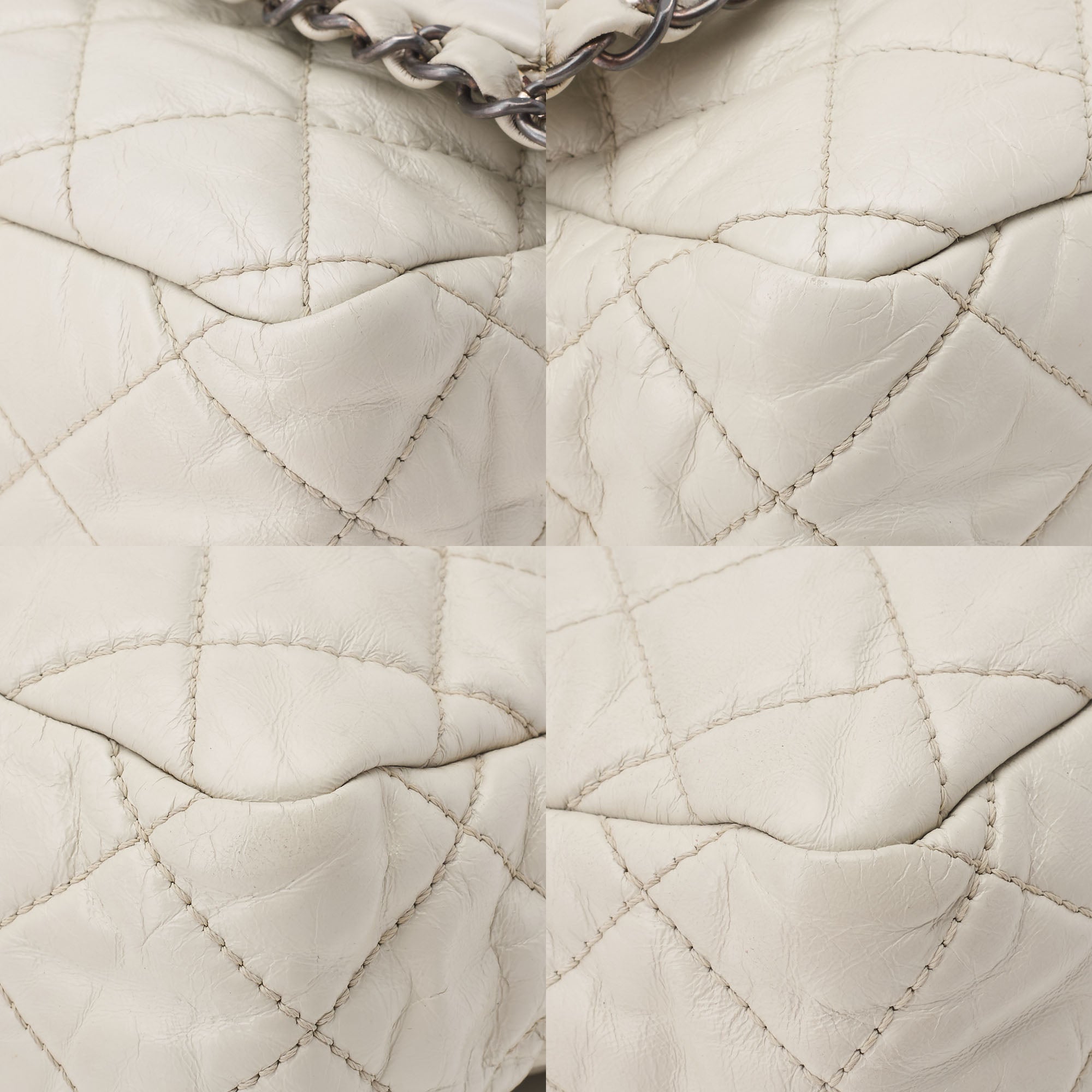 CHANEL Matelasse Luxury Chain Shoulder Bag Vintage Calf White Silver-Tone Hardware, Pre-Owned