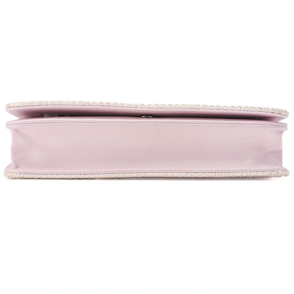 CHANEL Deauville Chain Wallet Straw x Lambskin Pink Silver-Tone Hardware, Pre-Owned