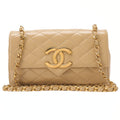 CHANEL Matelasse Big Coco Push Lock Chain Shoulder Bag Lambskin Beige Gold-Tone Hardware, Pre-Owned