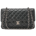 CHANEL Matelasse Turnlock Double Flap 25 Chain Shoulder Bag Caviar Skin Black Silver-Tone Hardware, Pre-Owned