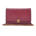 CHANEL Chain Wallet Caviar Skin Push Lock Coco Mark Red Gold-Tone Hardware, Pre-Owned