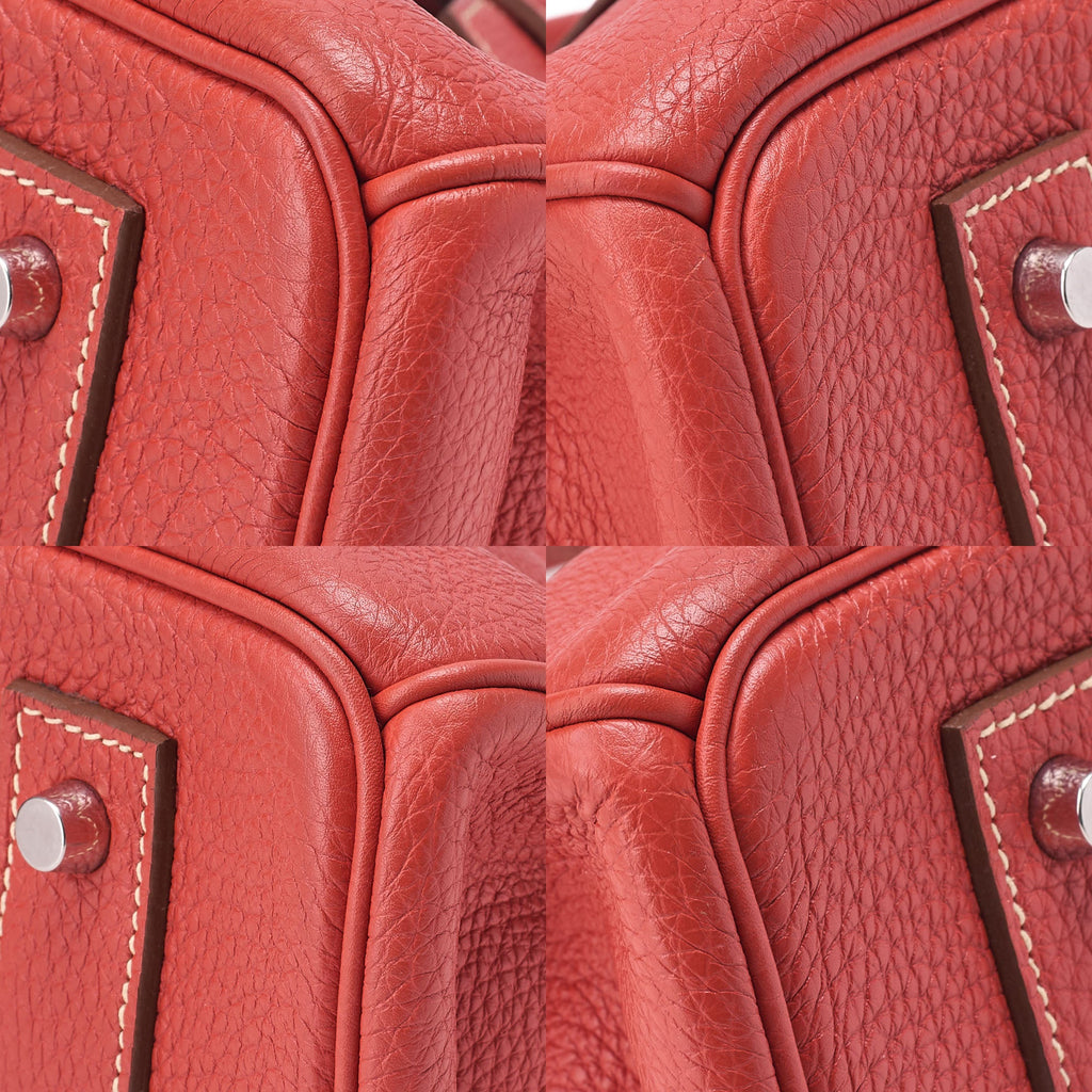 HERMES Shoulder Birkin Handbag Tryon Clemence Rouge Pivoine rougepivoine Silver-Tone Hardware, Pre-Owned