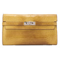 HERMES Kelly Wallet 2-Fold Long Wallet Alligator Mimosa Misasa Silver-Tone Hardware, Pre-Owned