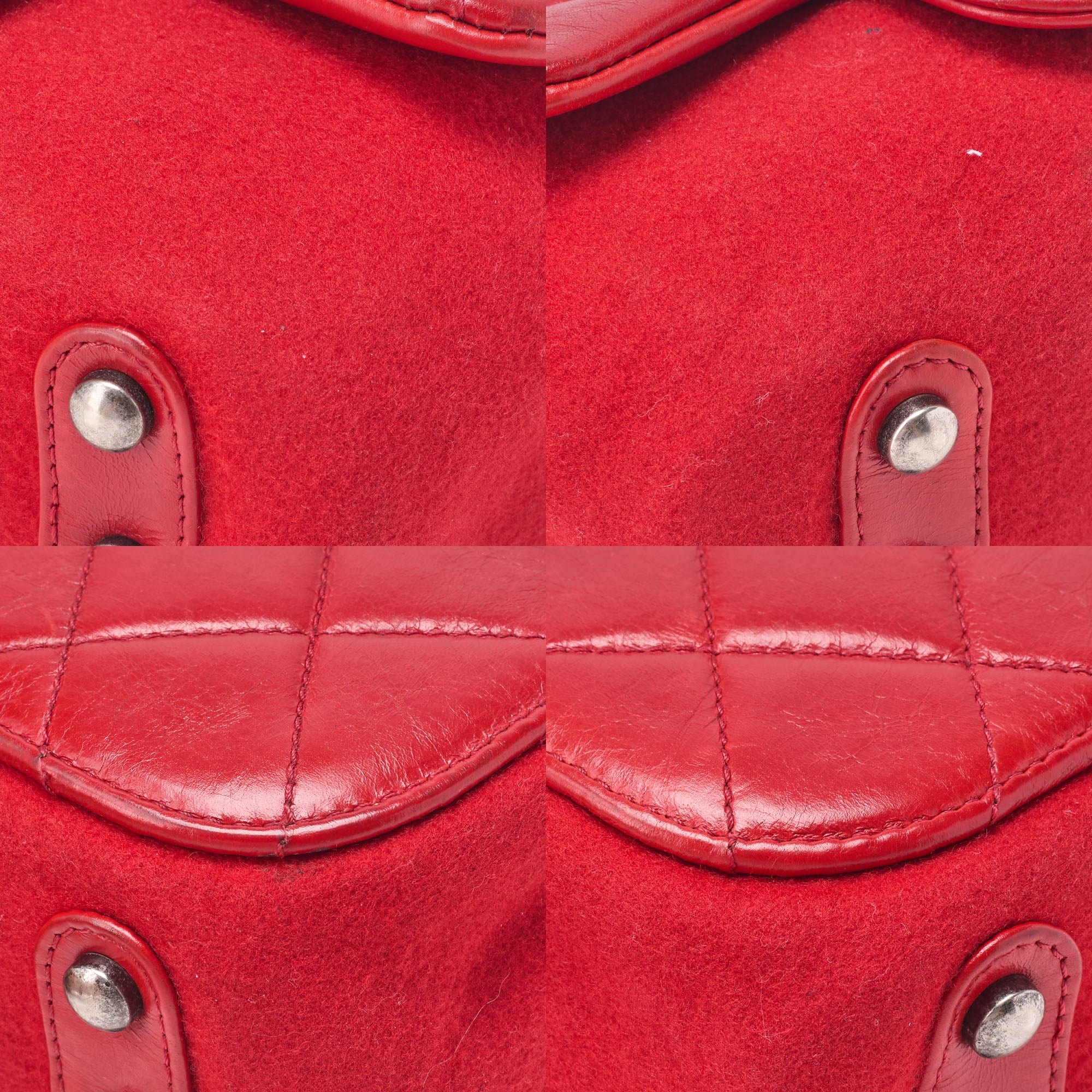 CHANEL Mini Matelasse Single Flap Chain Shoulder Vintage Calf x Wool Felt Red Silver-Tone Hardware, Pre-Owned