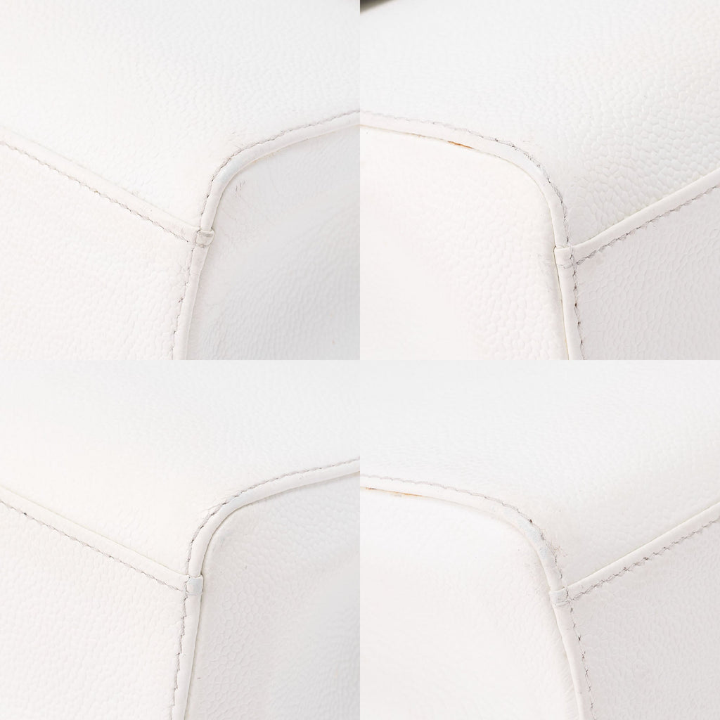 CHANEL Handbag Turnlock Kelly Shape Wood Pattern Caviar Skin White Gold-Tone Hardware, Pre-Owned