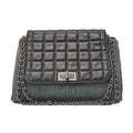 CHANEL Chocolate Bar 2.55 Lock Chain Shoulder Denim x Lambskin Black x Blue Silver-Tone Hardware, Pre-Owned