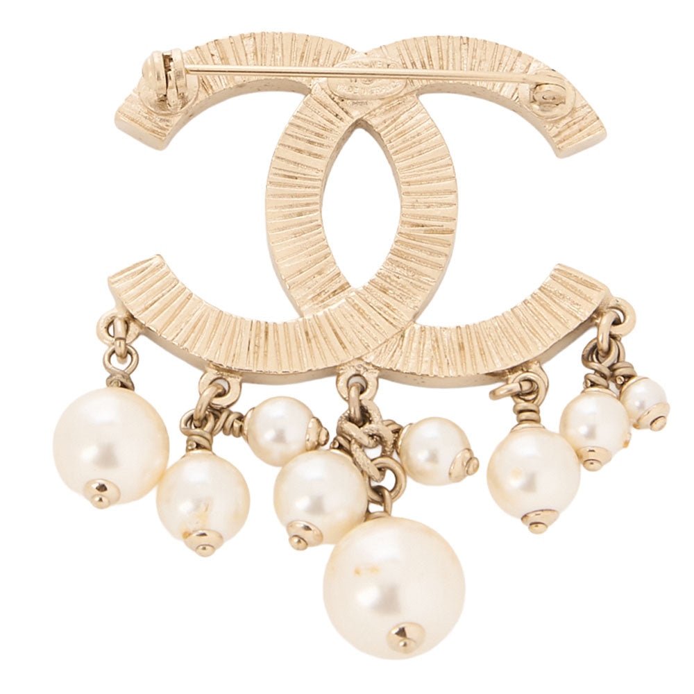 CHANEL Coco Mark Pearl Brooch Faux Pearl X GP Gold-Tone Hardware, Pre-Owned