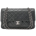 CHANEL Matelasse Turnlock Double Flap 25 Chain Shoulder Bag Caviar Skin Black Silver-Tone Hardware, Pre-Owned