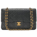 CHANEL Chain Shoulder Bag Matelasse Double Flap 25cm Lambskin Black Gold-Tone Hardware, Pre-Owned
