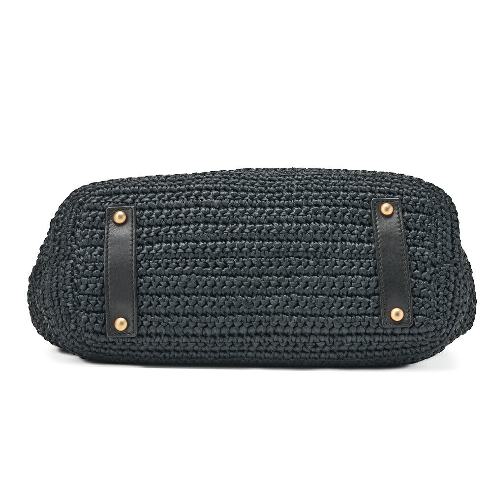CHANEL Chain Tote Bag Bicolore Cocomark Raffia X Lambskin Cocomark Gold-Tone Hardware, Pre-Owned