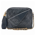 CHANEL Chain Shoulder Matrasse Coco Mark Fringe Lambskin Navy Gold-Tone Hardware, Pre-Owned
