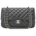 CHANEL Matelasse Turnlock Double Flap 25 Chain Shoulder Bag Caviar Skin Black Silver-Tone Hardware, Pre-Owned
