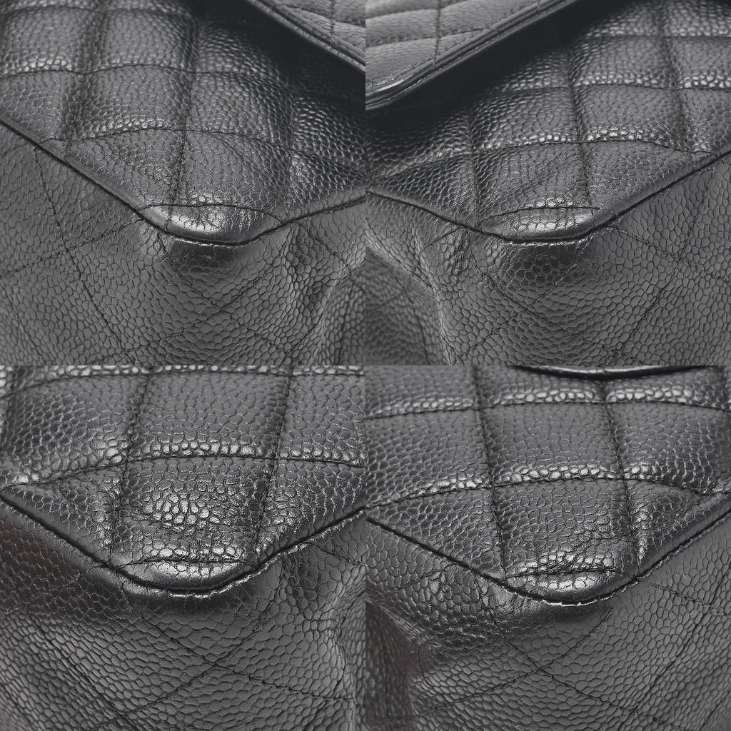 CHANEL Matelasse Turnlock Double Flap 25 Chain Shoulder Bag Caviar Skin Black Silver-Tone Hardware, Pre-Owned
