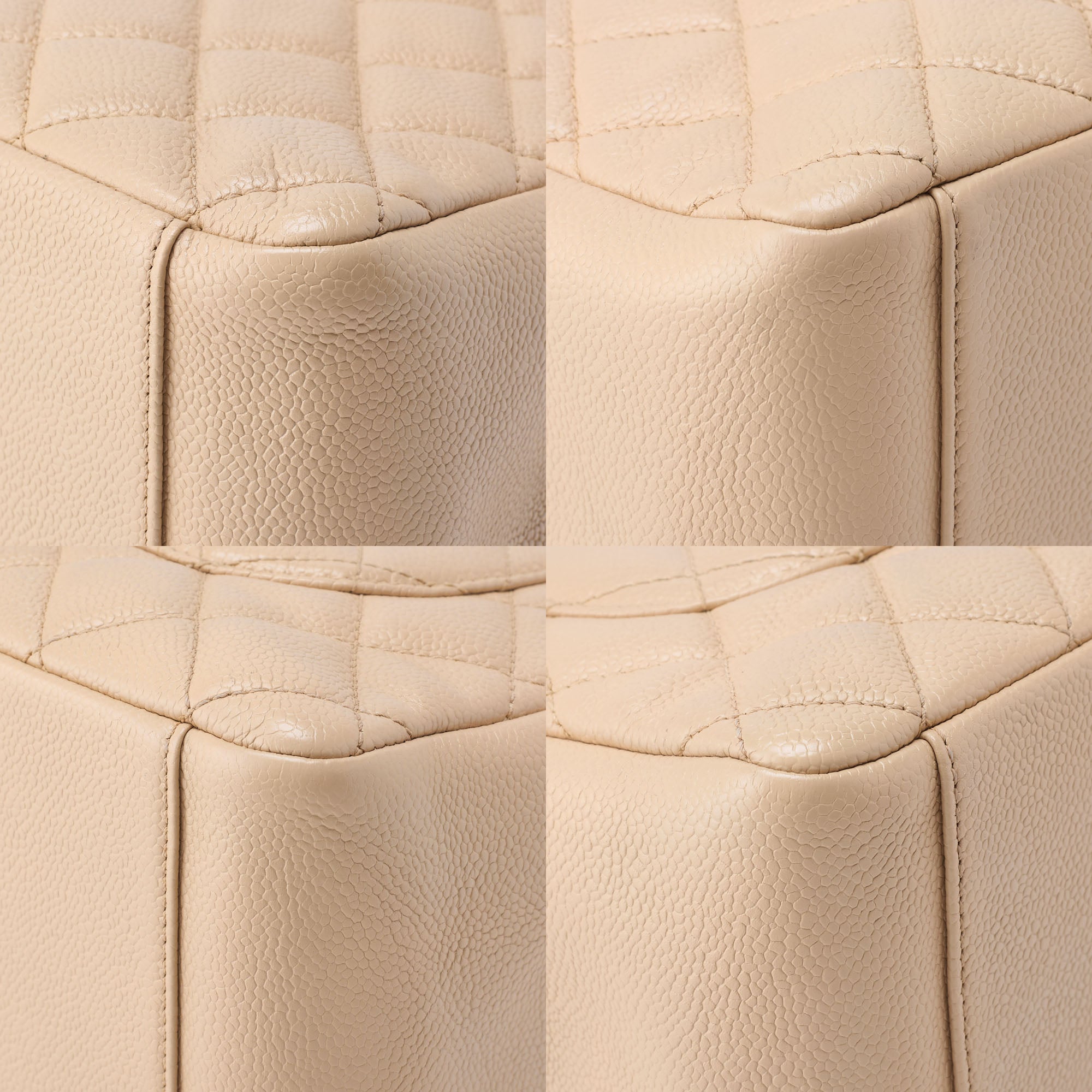 CHANEL Tote Bag Matelasse Caviar Skin Cocomark GST Double Chain Tote Beige Silver-Tone Hardware, Pre-Owned