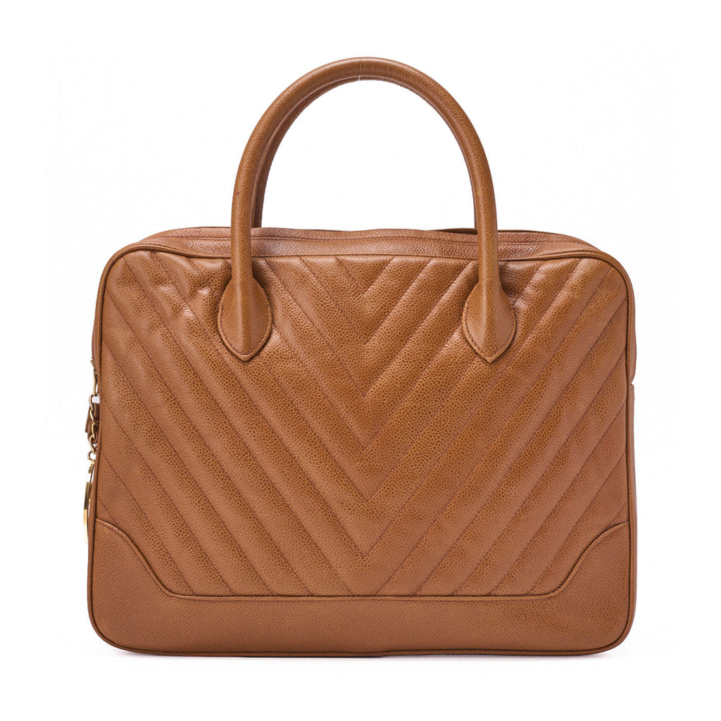 CHANEL V-Stitch Circle Coco Charm Handbag Caviar Skin Beige Gold-Tone Hardware, Pre-Owned