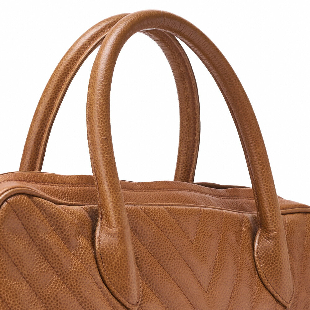 CHANEL V-Stitch Circle Coco Charm Handbag Caviar Skin Beige Gold-Tone Hardware, Pre-Owned