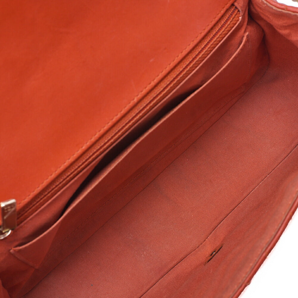 CHANEL Chain Shoulder Bag Calfskin V-Stitch Pink Orange Turnlock Full Flap Gold-Tone Hardware, Pre-Owned