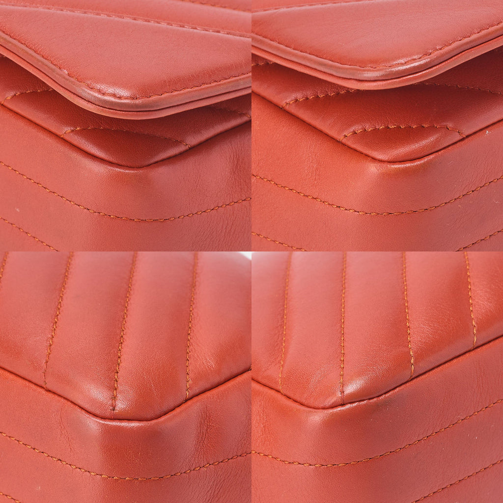 CHANEL Chain Shoulder Bag Calfskin V-Stitch Pink Orange Turnlock Full Flap Gold-Tone Hardware, Pre-Owned