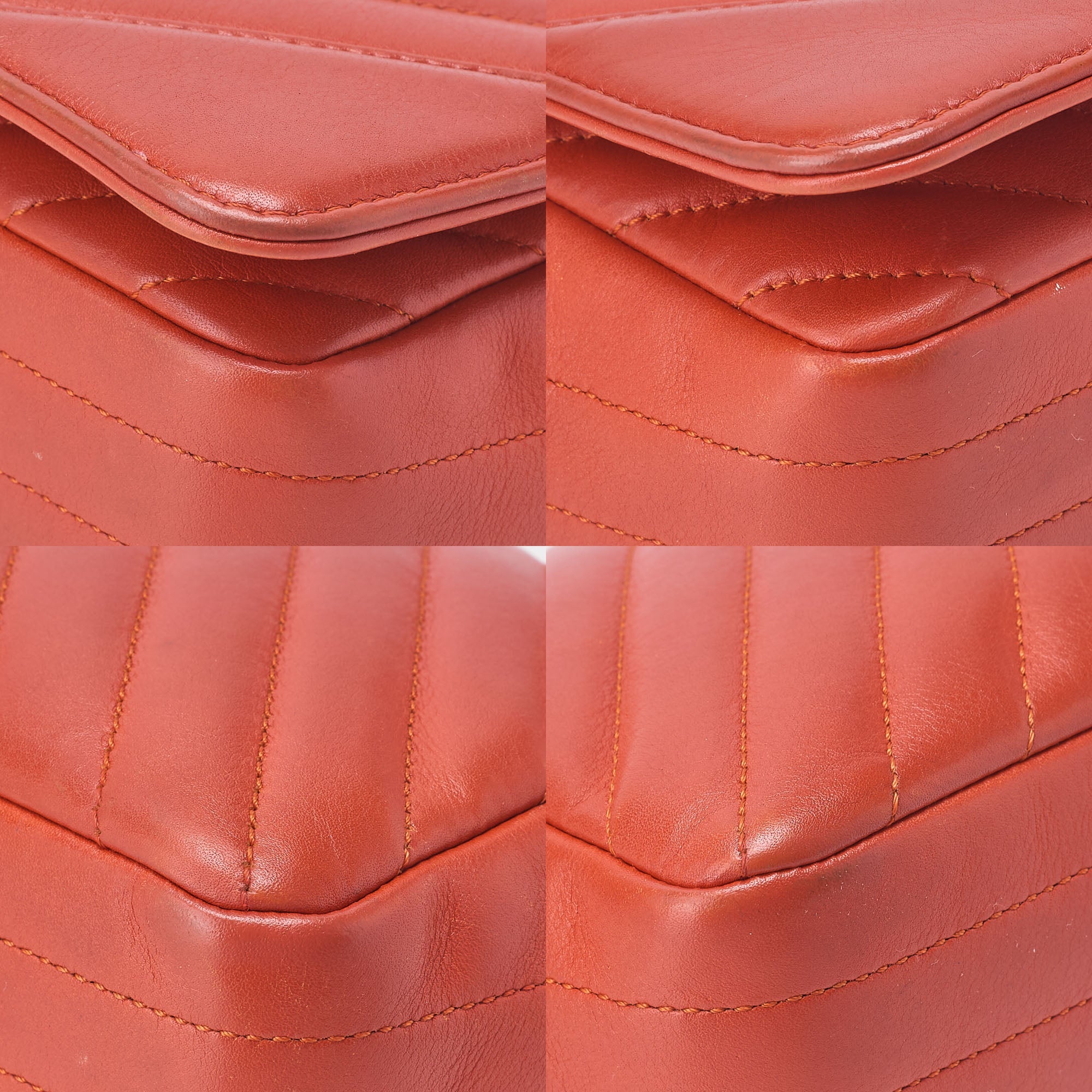CHANEL Chain Shoulder Bag Calfskin V-Stitch Pink Orange Turnlock Full Flap Gold-Tone Hardware, Pre-Owned