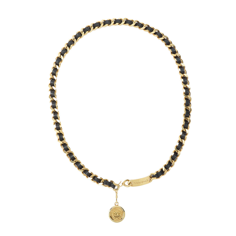 CHANEL Coco Mark Chain Belt 94A GP x Leather Black x Gold Gold-Tone Hardware, Pre-Owned