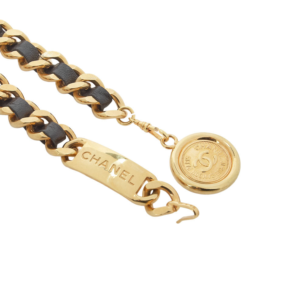 CHANEL Coco Mark Chain Belt 94A GP x Leather Black x Gold Gold-Tone Hardware, Pre-Owned