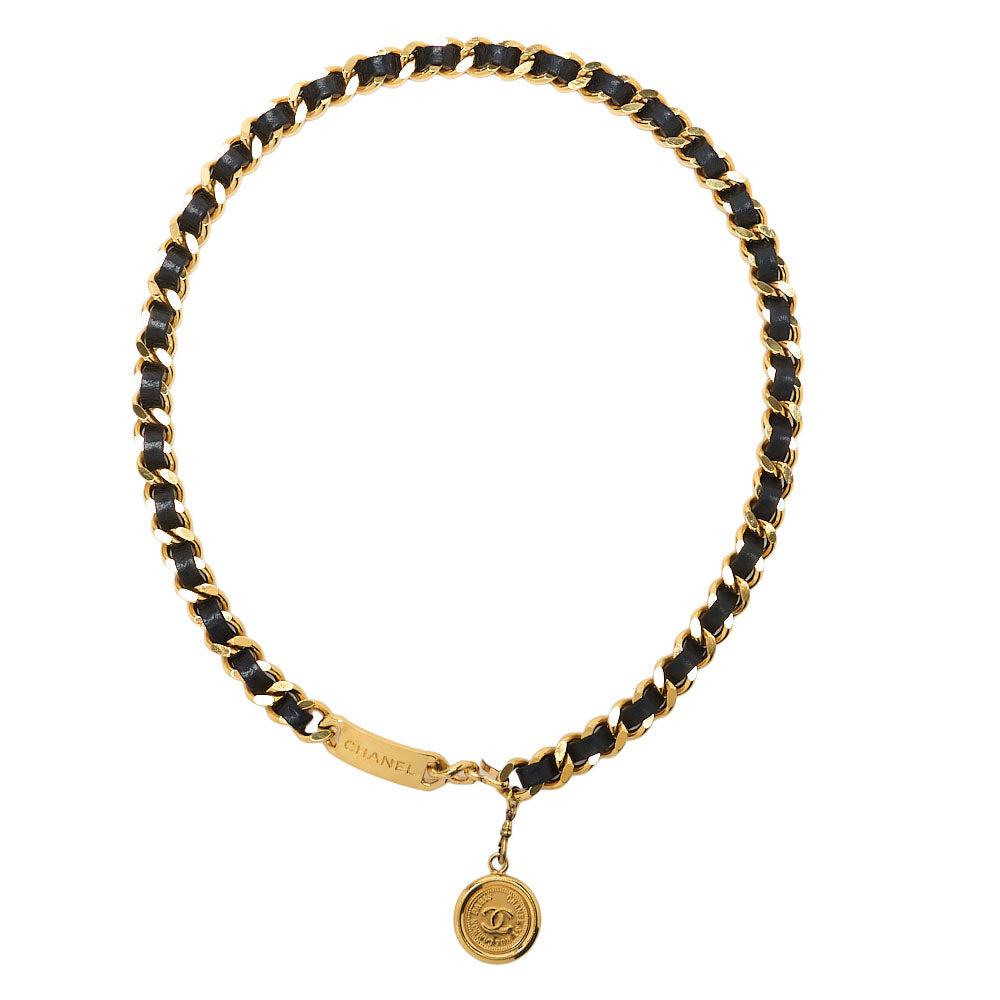 CHANEL Cocomark Chain Belt GP x Leather Black x Gold Gold-Tone Hardware, Pre-Owned