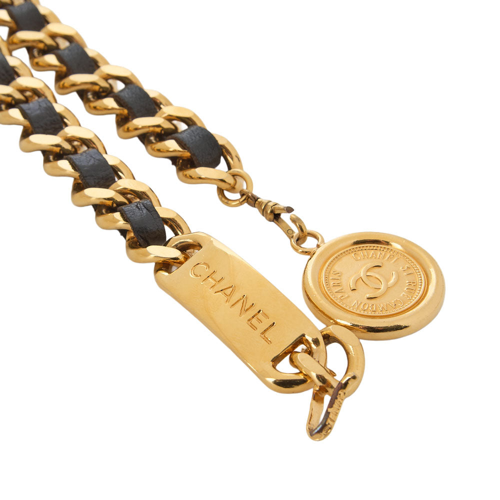 CHANEL Cocomark Chain Belt GP x Leather Black x Gold Gold-Tone Hardware, Pre-Owned