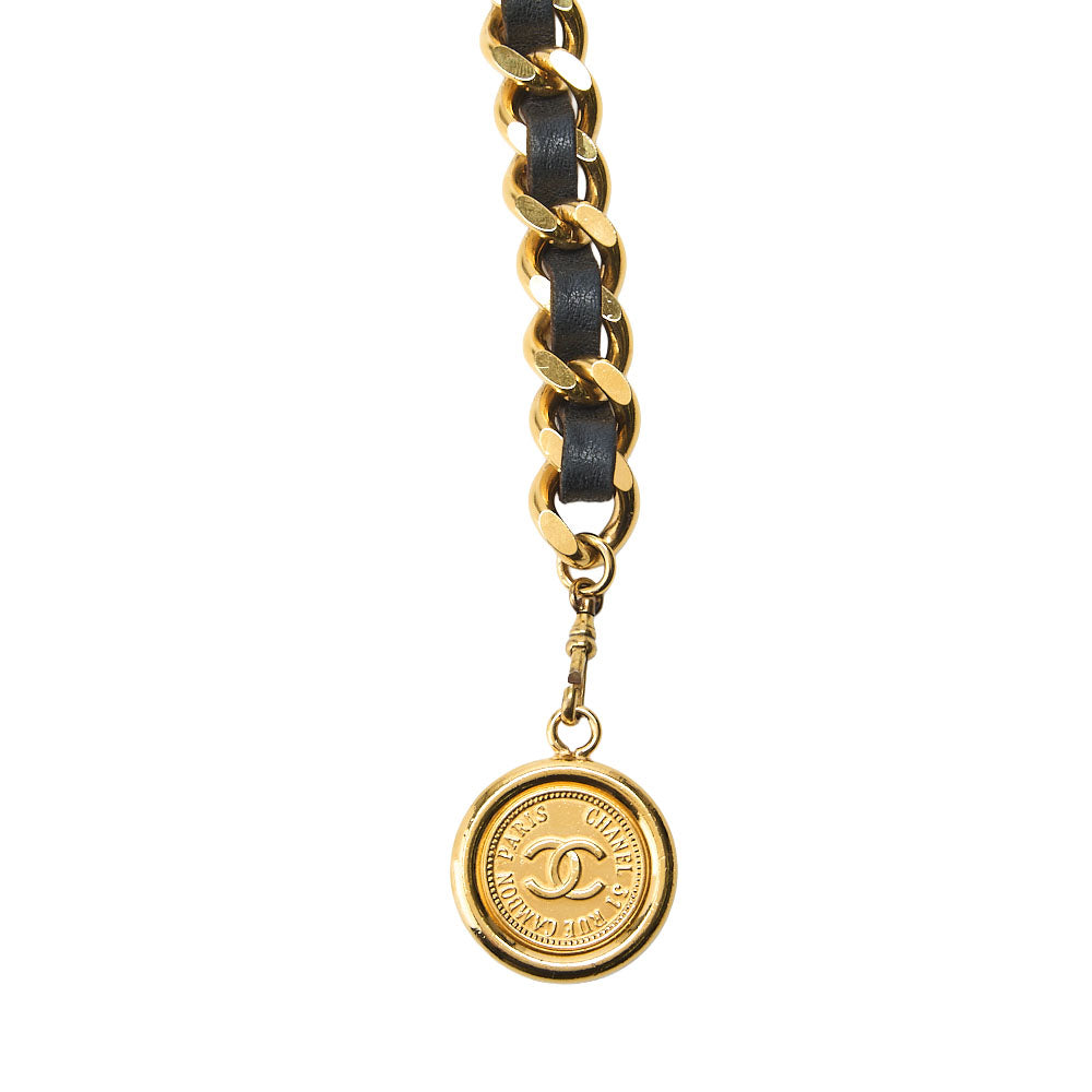 CHANEL Cocomark Chain Belt GP x Leather Black x Gold Gold-Tone Hardware, Pre-Owned