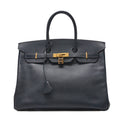 HERMES Birkin 35 Handbag Epson Blue Indigo Gold-Tone Hardware, Pre-Owned