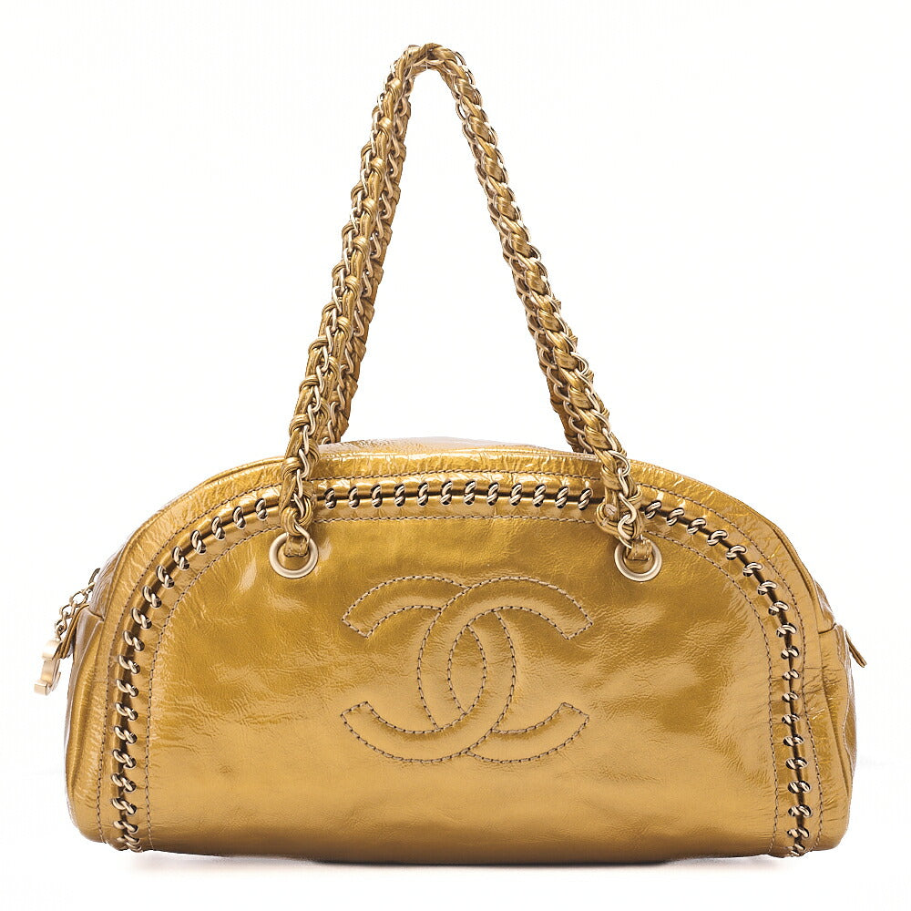 CHANEL Chain Tote Bag Coco Mark Luxury Line Enamel Gold-Tone Hardware, Pre-Owned