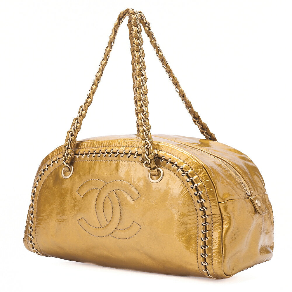 CHANEL Chain Tote Bag Coco Mark Luxury Line Enamel Gold-Tone Hardware, Pre-Owned