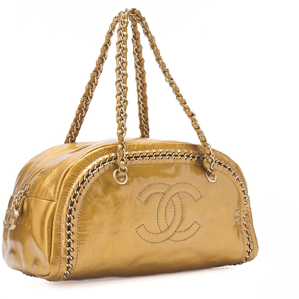 CHANEL Chain Tote Bag Coco Mark Luxury Line Enamel Gold-Tone Hardware, Pre-Owned