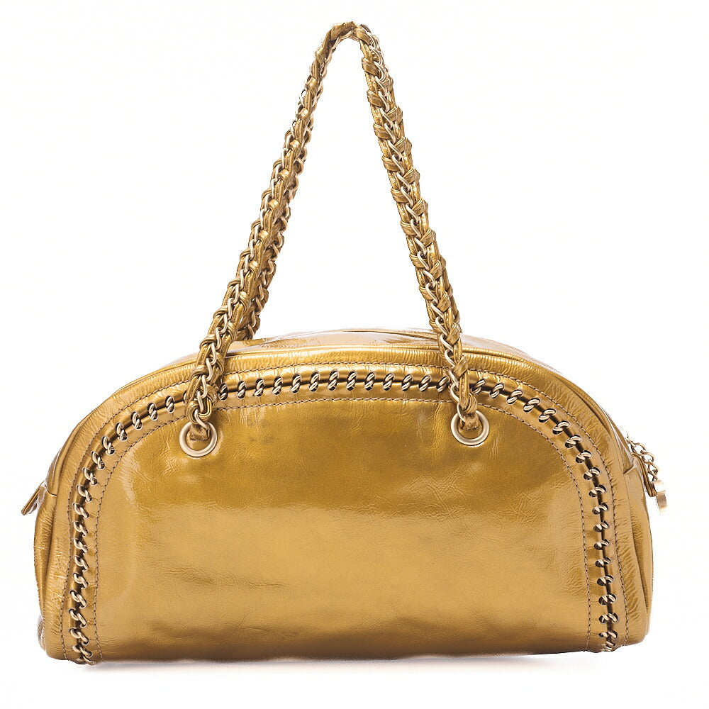 CHANEL Chain Tote Bag Coco Mark Luxury Line Enamel Gold-Tone Hardware, Pre-Owned