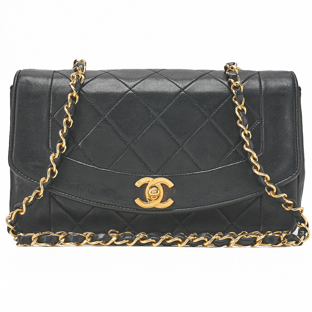 CHANEL Matlasse Diana Flap 22cm Chain Shoulder Lambskin Black Gold-Tone Hardware, Pre-Owned