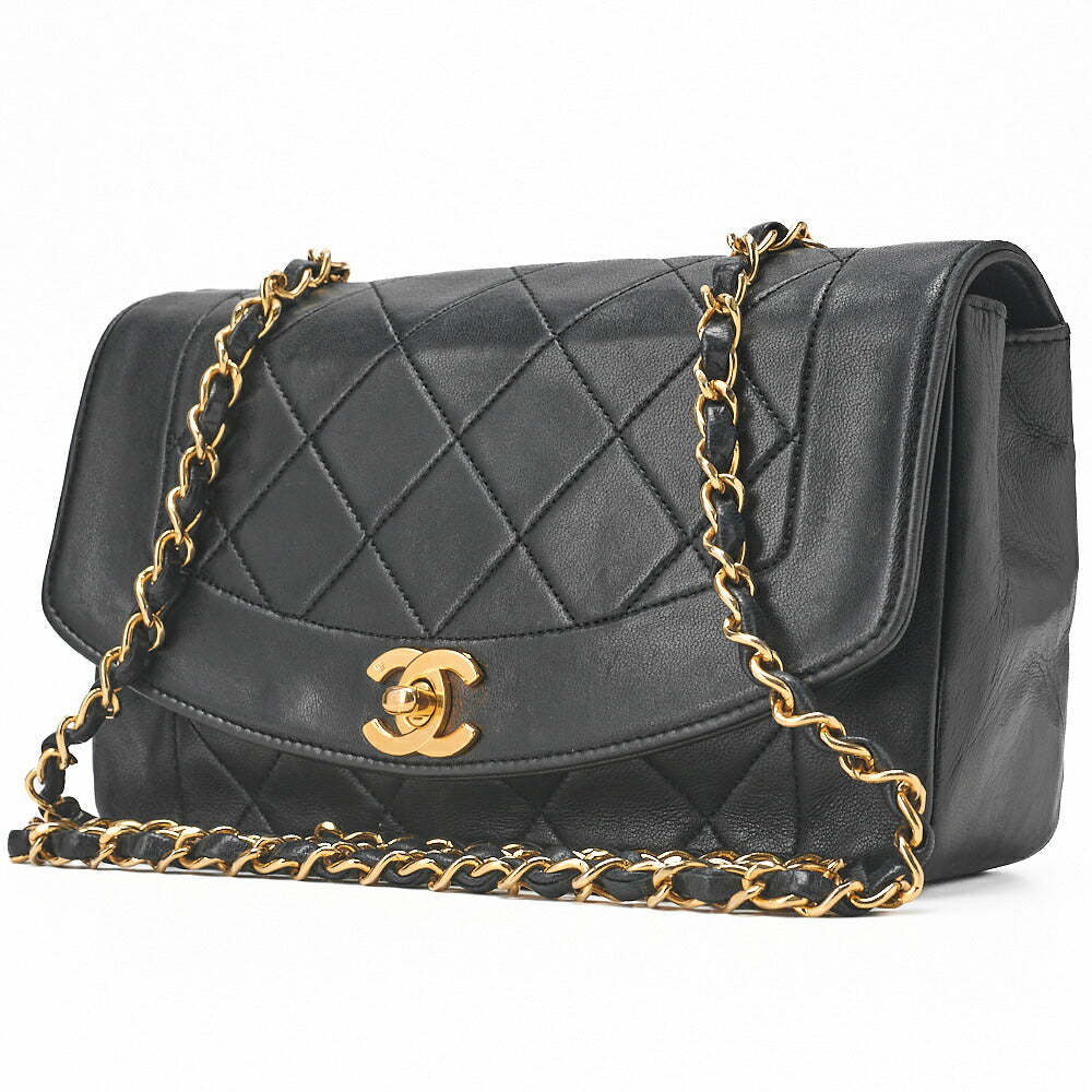 CHANEL Matlasse Diana Flap 22cm Chain Shoulder Lambskin Black Gold-Tone Hardware, Pre-Owned
