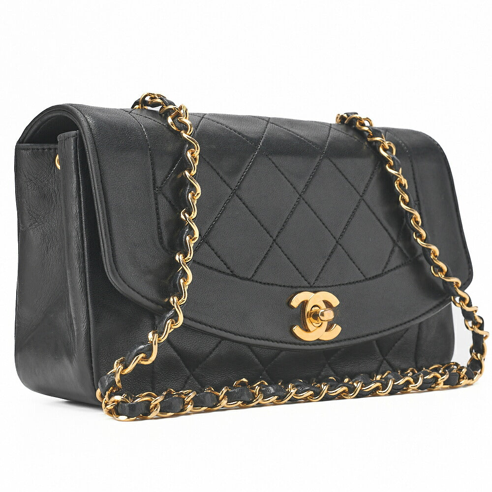 CHANEL Matlasse Diana Flap 22cm Chain Shoulder Lambskin Black Gold-Tone Hardware, Pre-Owned