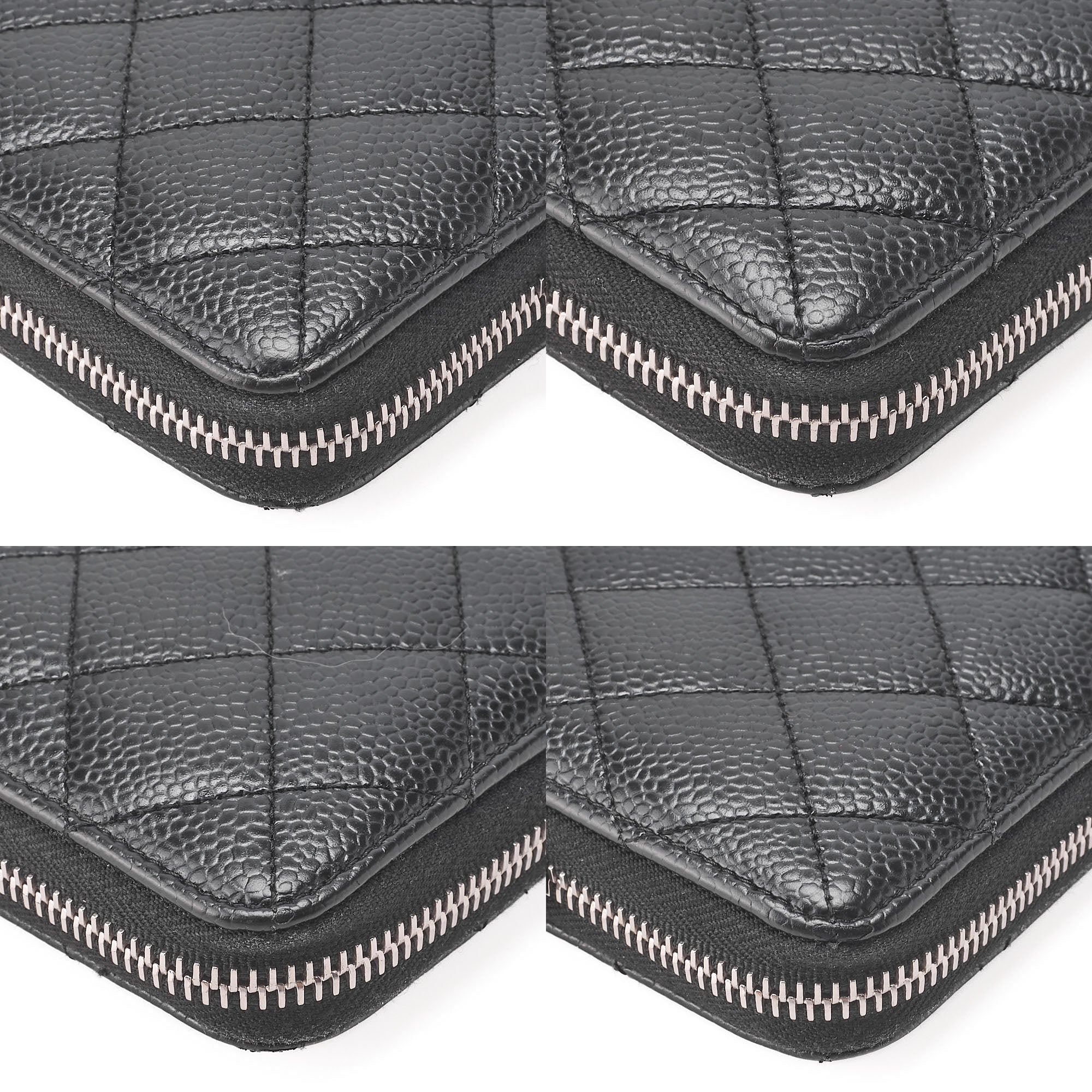 CHANEL Matrasse Round Long Wallet Caviar Skin Black Women's Wallet Silver-Tone Hardware, Pre-Owned
