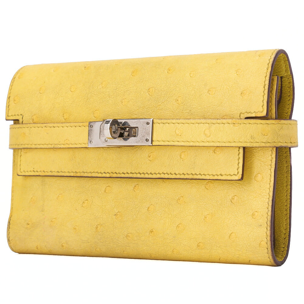 HERMES Kelly Wallet 2-Fold Long Wallet Medium Ostrich JanueNaples Women's Wallet Silver-Tone Hardware, Pre-Owned