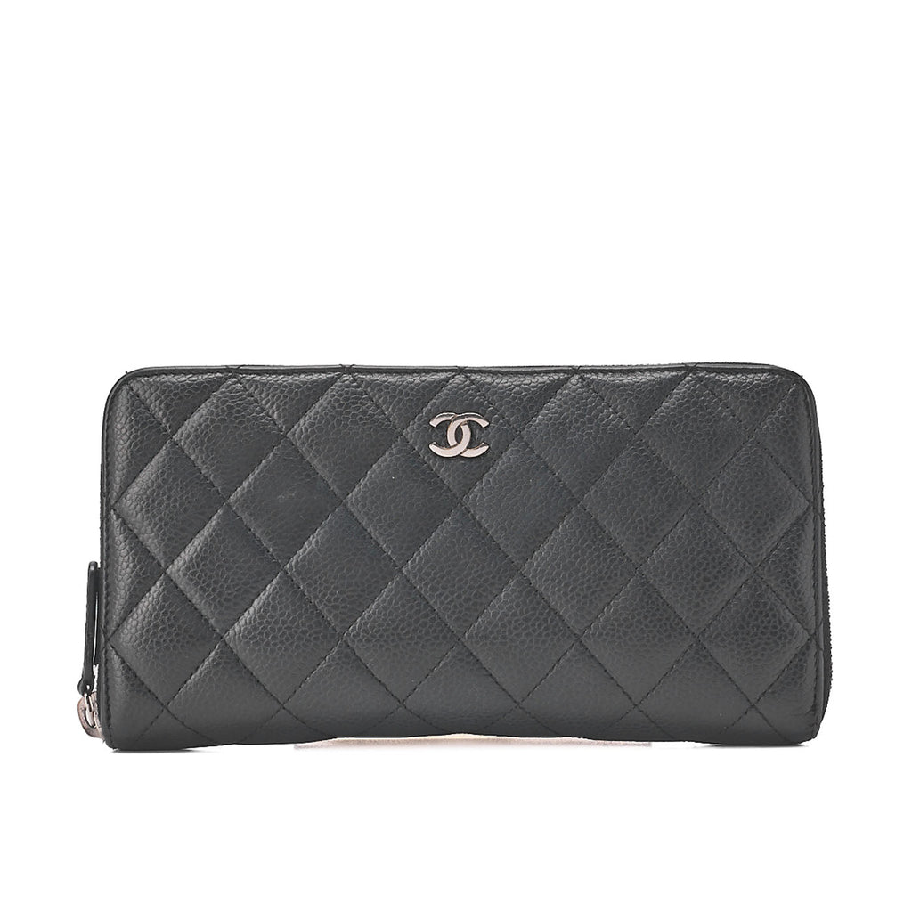 CHANEL Matlasse Round Long Wallet Caviar Skin Black (Silver Fittings) Women's Wallet Wallet [Used] [Free Shipping]