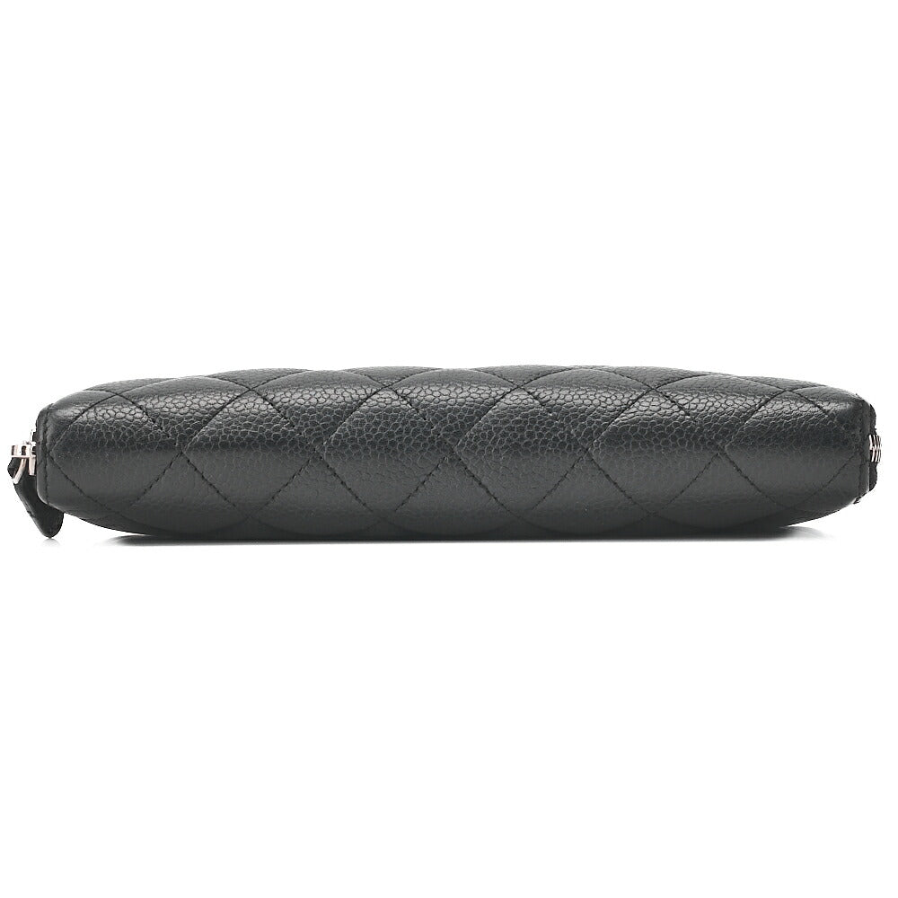 CHANEL Matlasse Round Long Wallet Caviar Skin Black (Silver Fittings) Women's Wallet Wallet [Used] [Free Shipping]