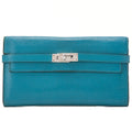HERMES Kelly Wallet 2-Fold Long Wallet Chevre Verrone Vertverone Women's Wallet Silver-Tone Hardware, Pre-Owned